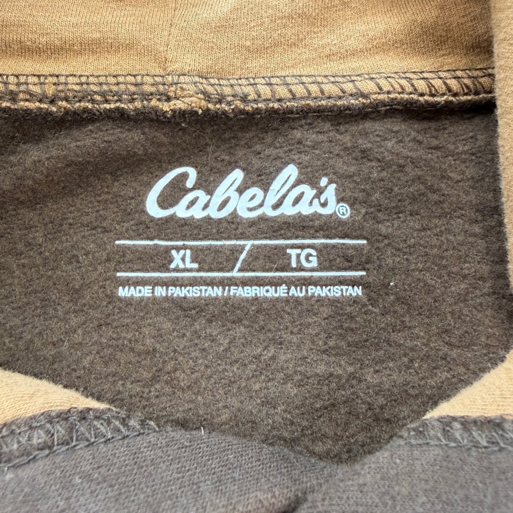 Cabelas Mens XL Brown Script Logo Pullover Hoodie Contrast Lining 624F215269 - Picture 4 of 7